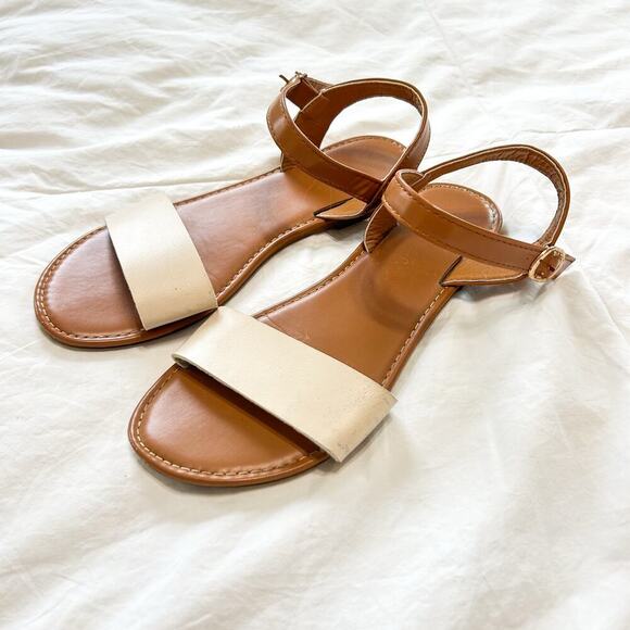 SHEIN Tan Cream Ankle Strap Open Toe Sandals Women’s Size 39 US 8 - Picture 2 of 6